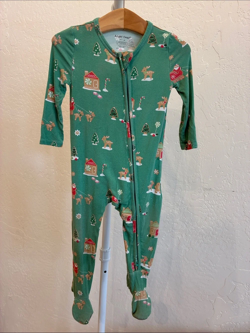 Angel Dear Green Gingerbread Holiday Footed One-Piece Pajamas